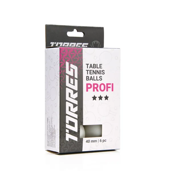 Мяч для наст. тенниса TORRES Profi 3*, TT23012, диам. 40+мм, упак. 6 шт, белый за 338.30 ₽ в Якутске