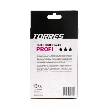 Мяч для наст. тенниса TORRES Profi 3*, TT23012, диам. 40+мм, упак. 6 шт, белый за 338.30 ₽ купить в Якутске