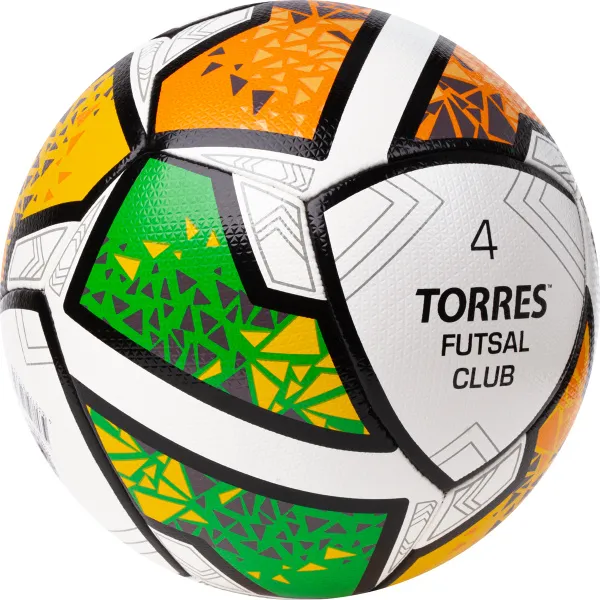 Мяч футзал. TORRES Futsal Club, FS323764, р.4, 10 пан. ПУ, 4 под. сл, гибрид. сш. бело-зел-оранж за 2&nbsp;264.40 ₽ в Якутске